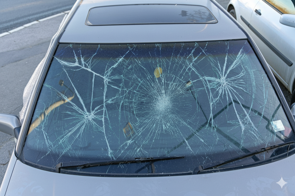 Cracked car glass